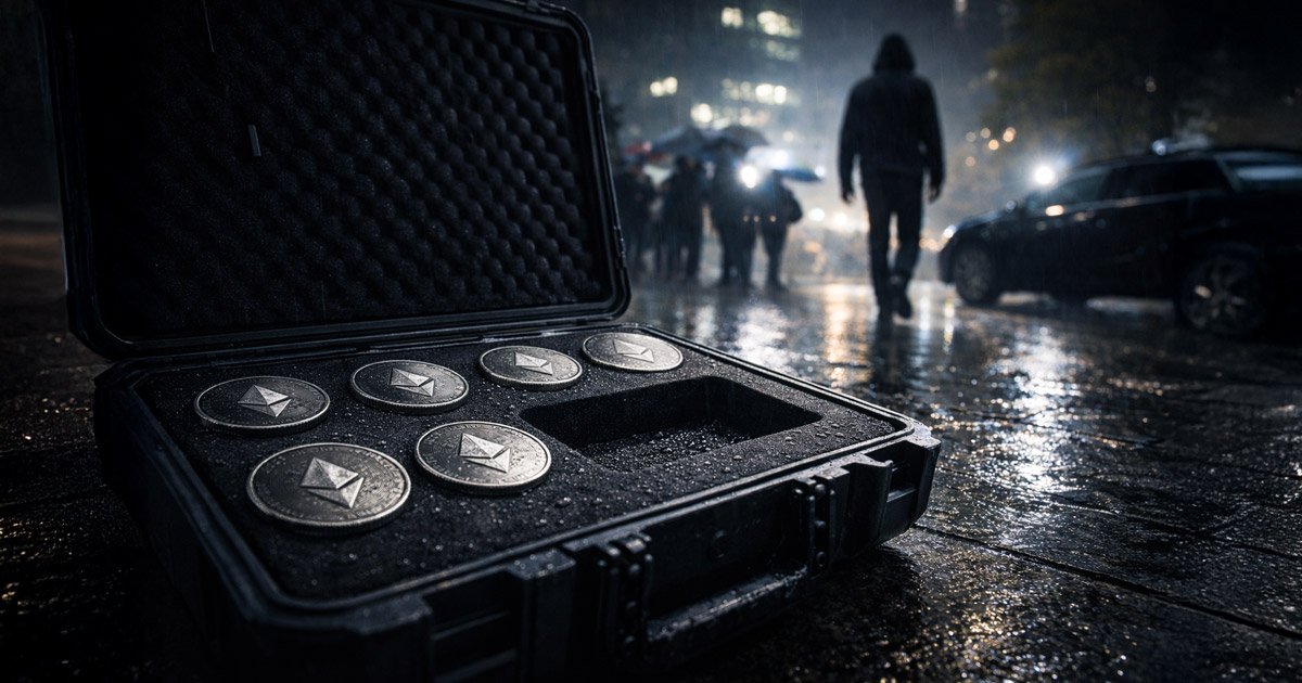 Ethereum coins amid a chaotic market selloff, symbolizing Vitalik Buterin’s nearly $10 million ETH sale during the crypto collapse