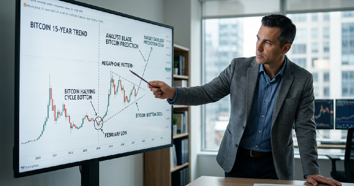 Analyst Blade reveals Bitcoin Megaphone Bottom pattern, sees February low as turning point