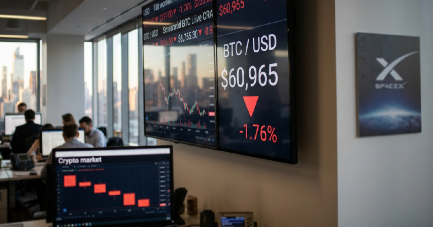 Digital asset drops 1.76% to $60,965 amid SpaceX offering speculation