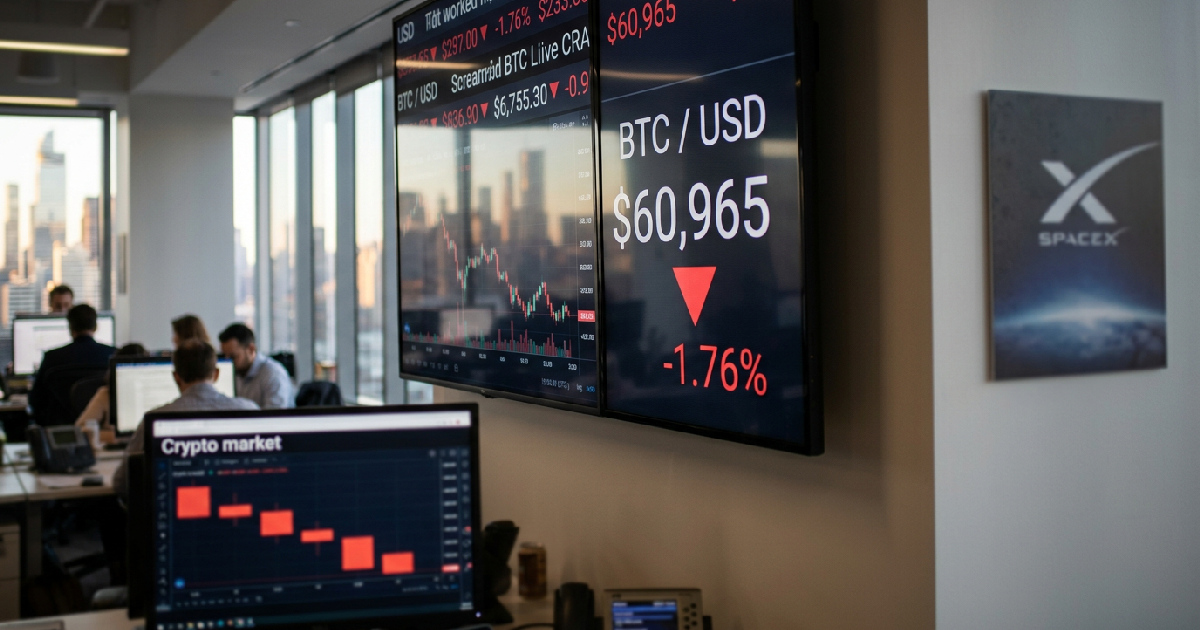 Digital asset drops 1.76% to $60,965 amid SpaceX offering speculation