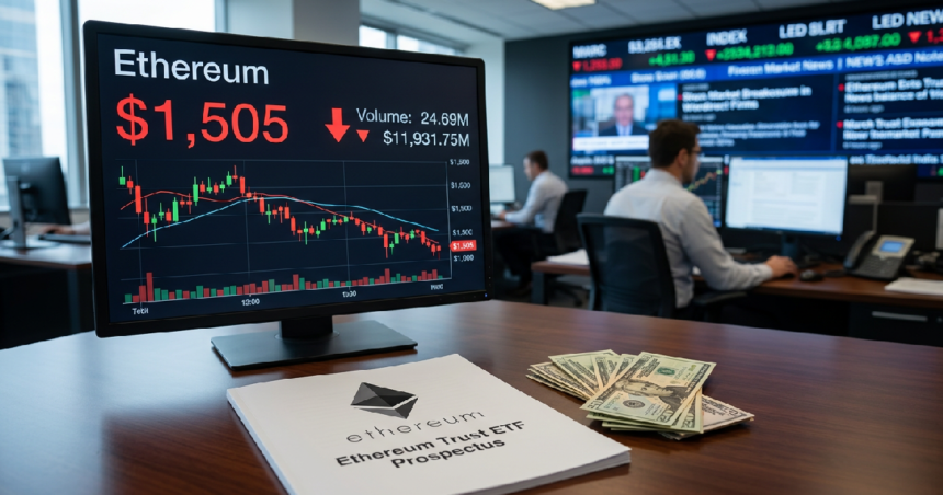 Ethereum falls to $1,505, its lowest valuation since April 2025