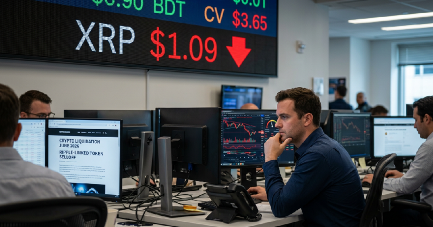 XRP plummets to $1.09 on June 5, 2026, as 268.2 million tokens liquidate