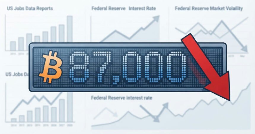 Bitcoin's 87000 surge: bitcoin surge falters after weak jobs report